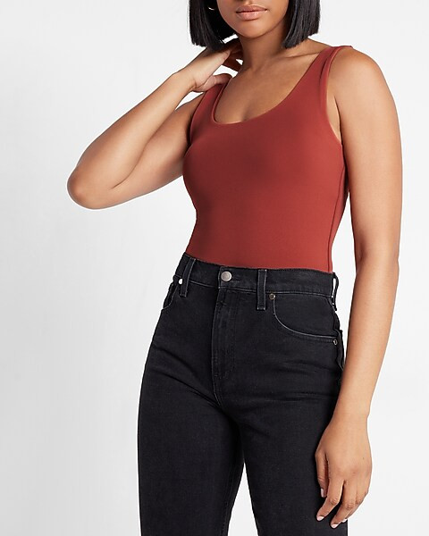 Body Contour Matte Scoop Neck Thong Bodysuit | Express