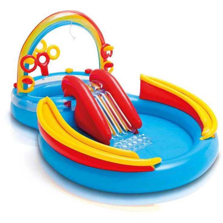 Intex 9.75ft x 6.3ft x 53in Rainbow Slide Kids Play Inflatable Pool Ring Center | Target