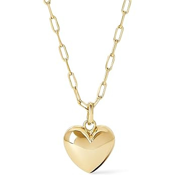 Ana Luisa Lev Puffed Heart Necklace for Women - Paperclip Chain w/ 14K Gold Plated & Silver Rhodi... | Amazon (US)