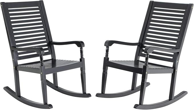 Sophia & William Outdoor Acacia Wood Rocking Chairs Set of 2 Black, Wooden Nantucket Rocking Chai... | Amazon (US)