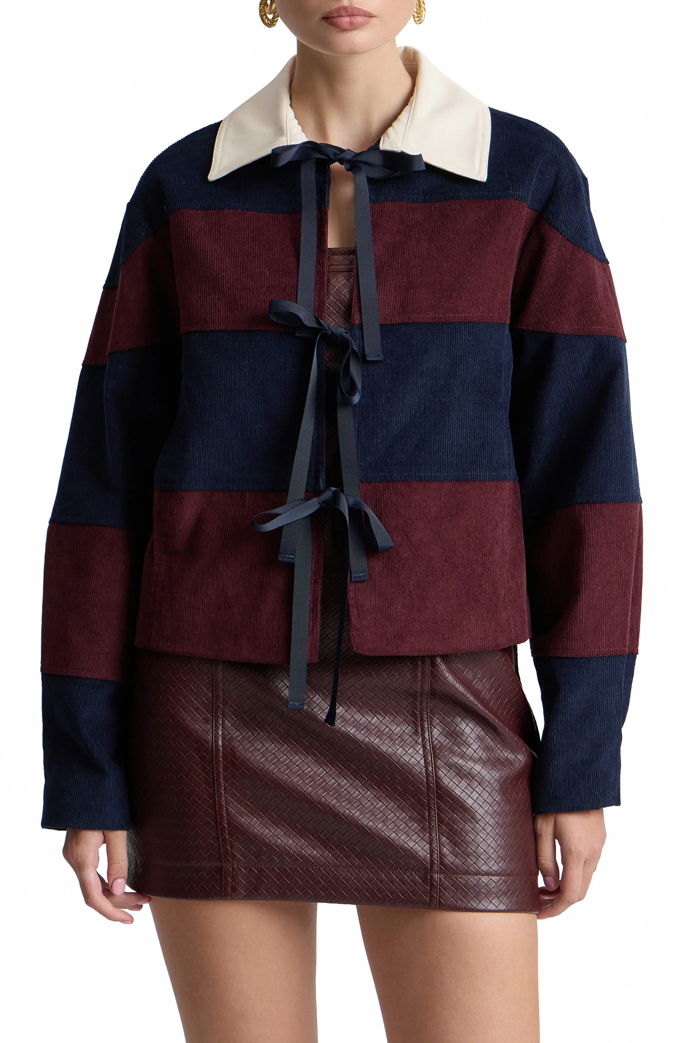 Avec Les Filles Striped Corduroy Rugby Jacket with Front Ties (Women) | Nordstrom | Nordstrom