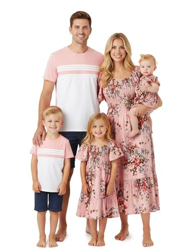 PATPAT Matching Family Outfits - Mom and Daughter Matching Dresses Square Neck Puff Short Sleeve Boho Dusty Floral Printed Maxi Sundress Blush Pink Women M | Amazon (US)