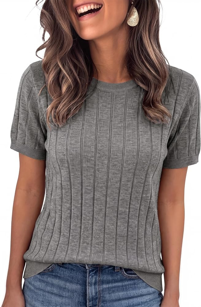 Womens Short Sleeve Sweater, Lightweight Wool Blend Knit Top | Amazon (US)