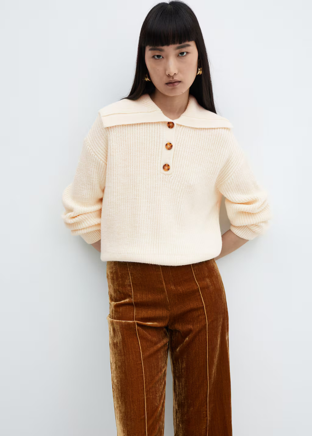 Camp-collar knit sweater -  Women | Mango USA | MANGO (US)