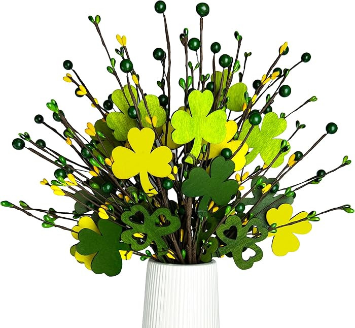 St Patricks Day Decorations 6 Pack Shamrock Berry Stems, Artificial Clover Flowers Stems for Tabl... | Amazon (US)