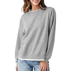 Women's 2 in 1 Contrast Color Pullover Sweatshirt | Fake Two Pieces Stylish Top, Long Sleeves Cre... | Amazon (US)