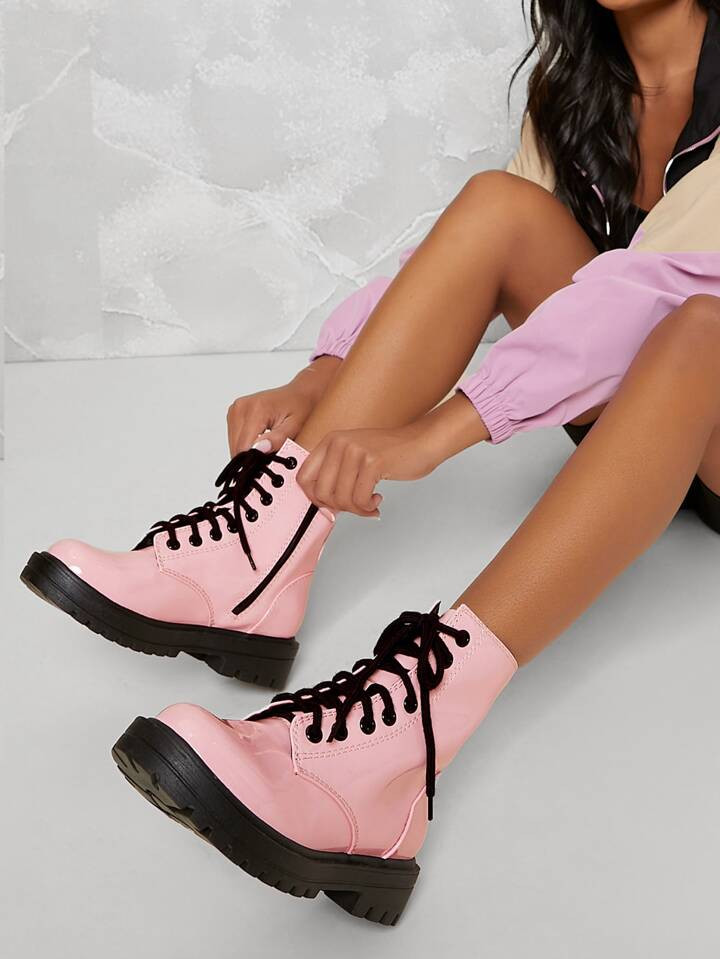 Patent Lace-Up Combat Boots | SHEIN