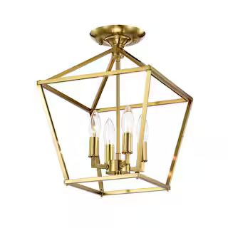 Edvivi Renzo 12 in. 4-Light Gold Cage Lantern Farmhouse Semi- Flush Mount ESL1338GD - The Home De... | The Home Depot