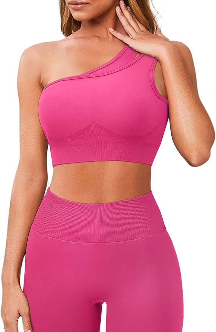 OMKAGI Workout Set for Women 2 Piece Seamless One Shoulder Sports Bra Scrunch Butt Lifting leggin... | Amazon (US)