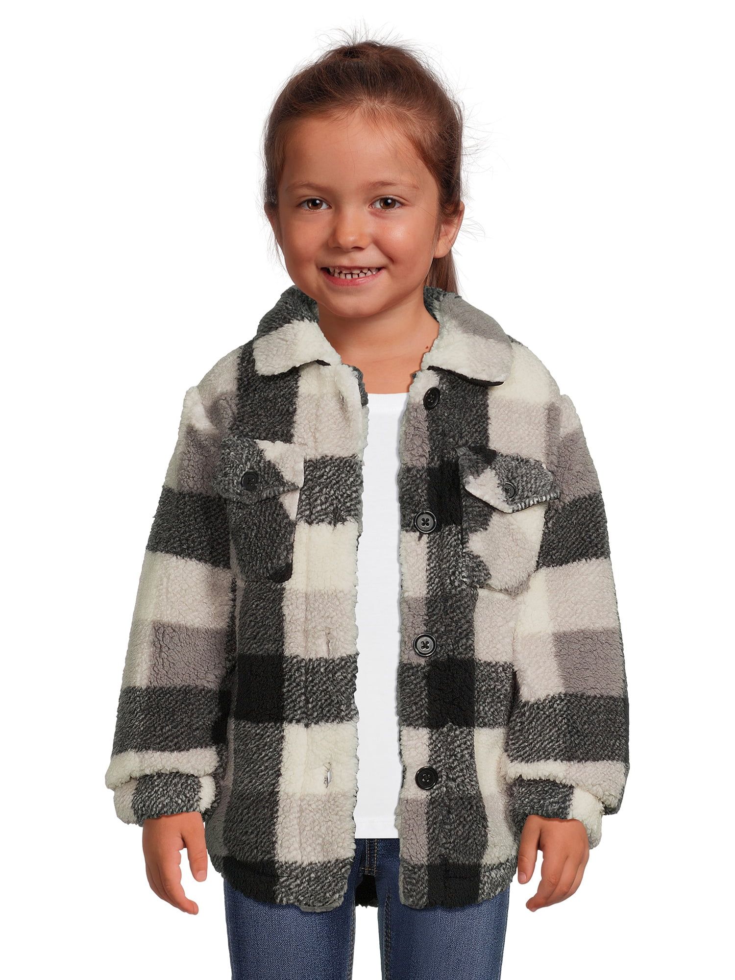 Wonder Nation Toddler Girl Plaid Shacket, Sizes 12M-5T - Walmart.com | Walmart (US)