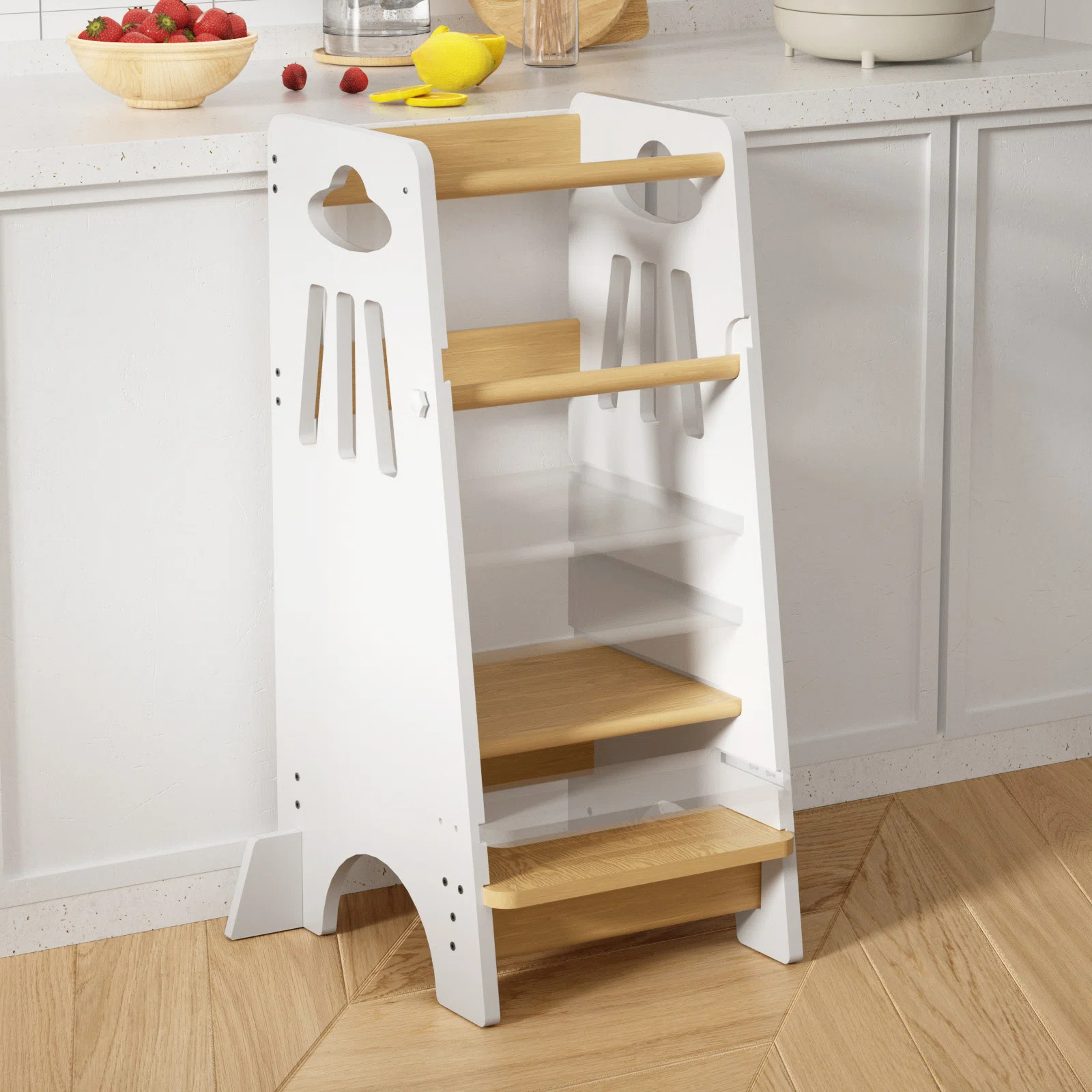 Kitchen Step Stool For Kids Wooden Toddler Standing Tower Adjustable Height | Wayfair North America