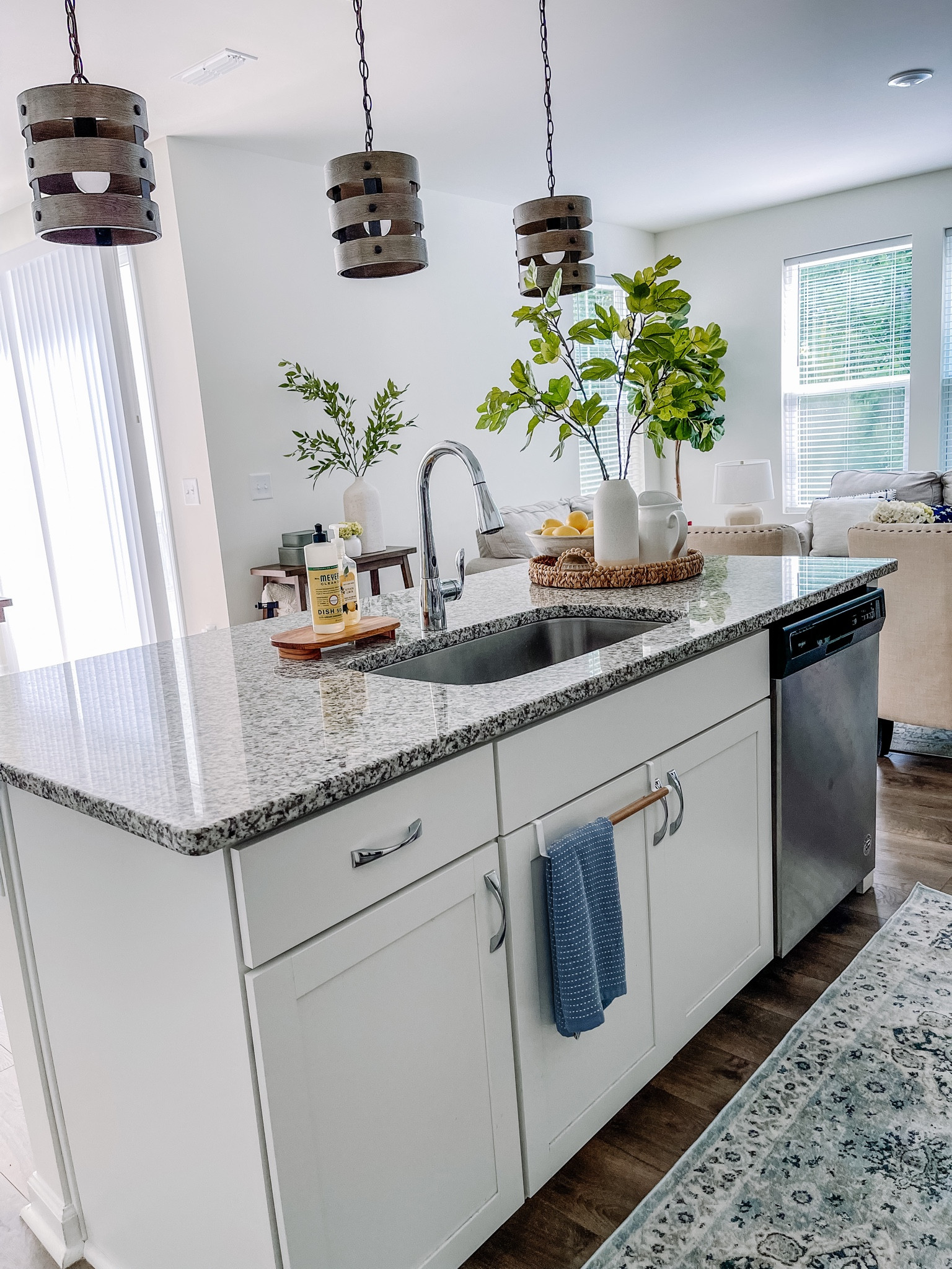 Kitchen island styling with wood tray for dish soap and hand soap. Woven tray for a summer vignette and kitchen runner  

#LTKFind #LTKhome #LTKSeasonal