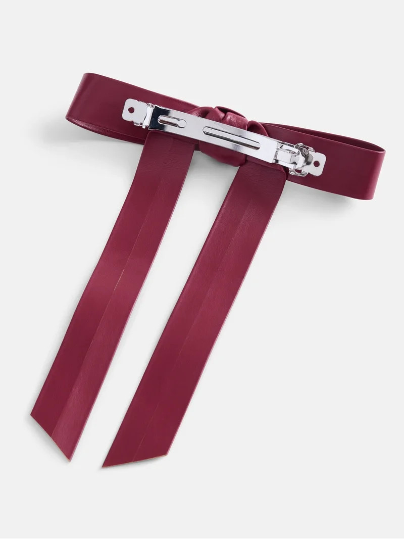 Free Assembly Women's Faux Leather Bow Barrette, Red | Walmart (US)