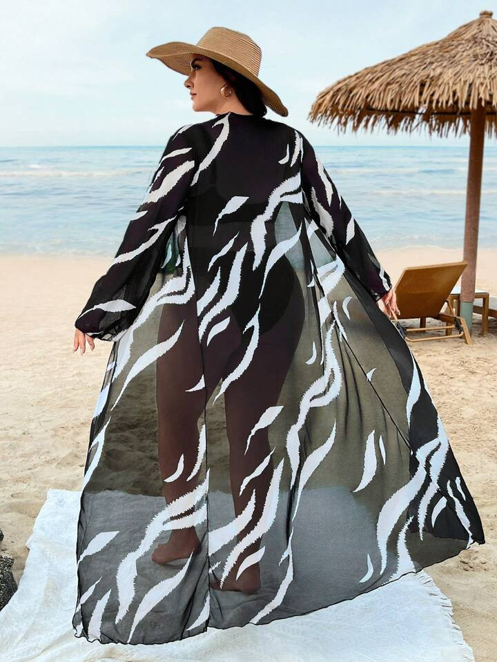 Swim Lushoire Summer Beach Plus Size Graphic Print Cardigan | SHEIN