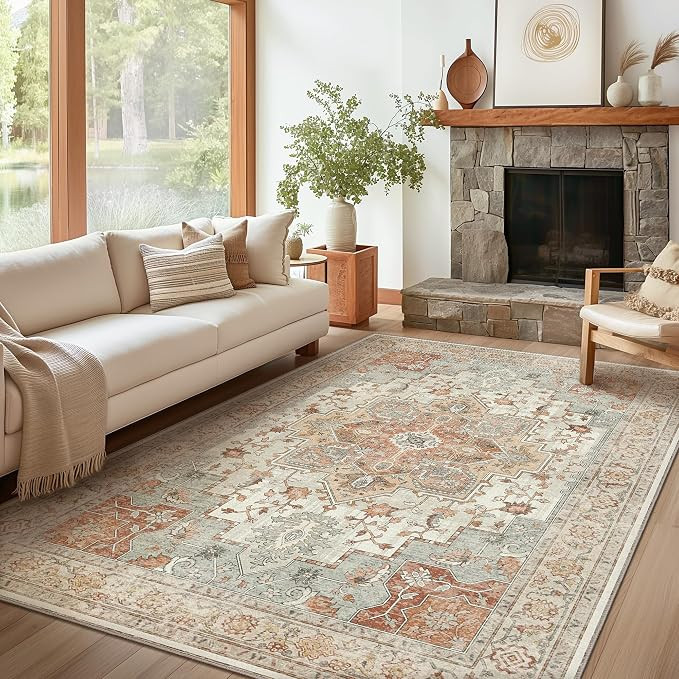 GENIMO 8x10 Area Rugs for Living Room, Machine Washable Non Slip Vintage Rugs, Low Pile Lightweig... | Amazon (US)