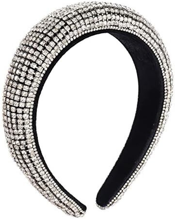 Rhinestone Velvet Padded Headband For Women Bejewelled Crystal Wide Hairband Statement Wedding He... | Amazon (US)