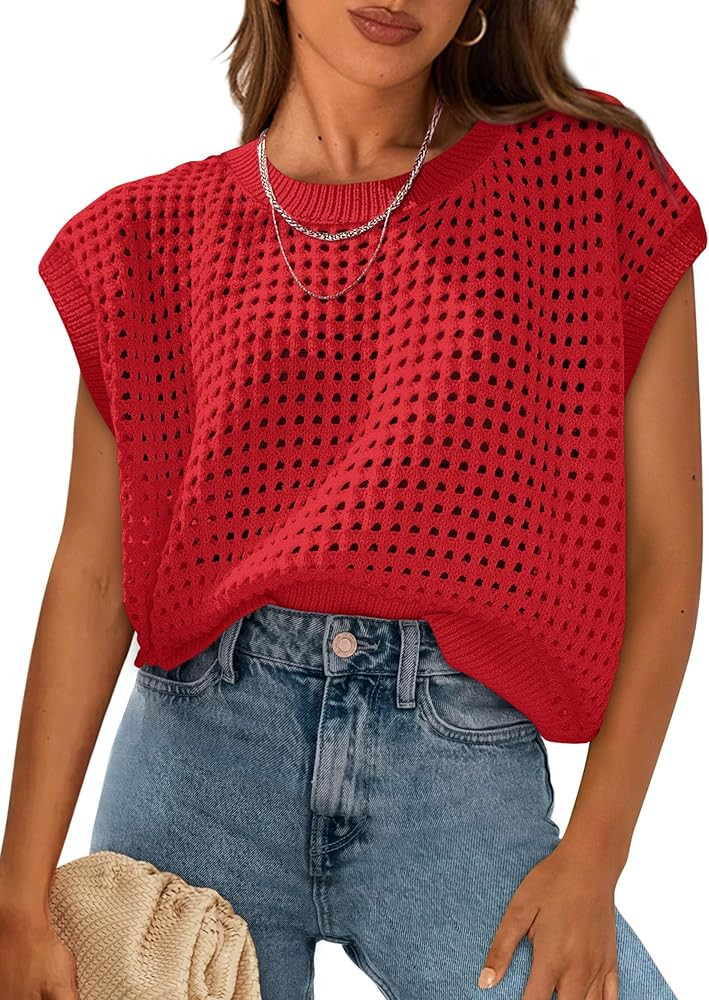 PRETTYGARDEN Womens Spring Tops 2026 Summer Shirts Crochet Cap Sleeve Sweater Pullover Cute Beach... | Amazon (US)