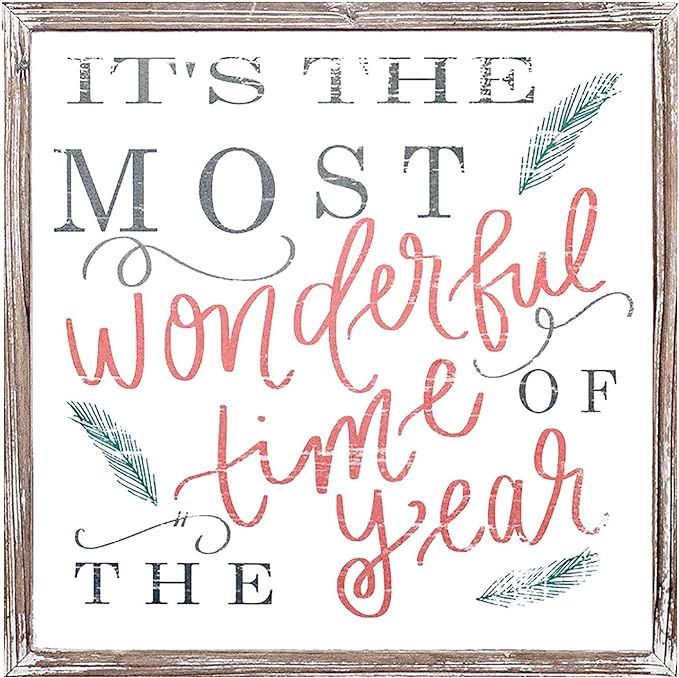 It's The Most Wonderful Time of The Year Wood Sign 18x18 Rustic Home Decor Christmas Sign Holiday... | Amazon (US)