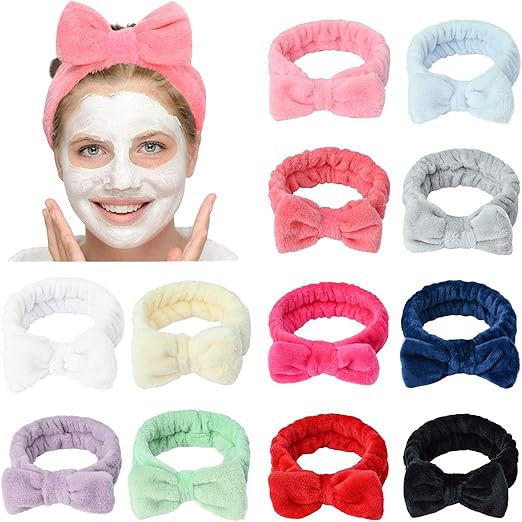 12 Pack Bow Hair Bands Spa Headband Soft Coral Fleece Makeup Headband Solid Color Soft Headband E... | Amazon (CA)