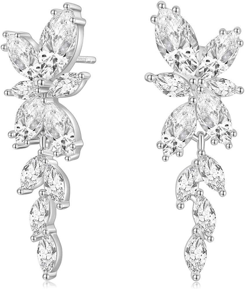 EAMTI Silver Dangle Earrings for Women Cubic Zirconia Marquise Bridal Wedding Earrings 925 Sterli... | Amazon (US)