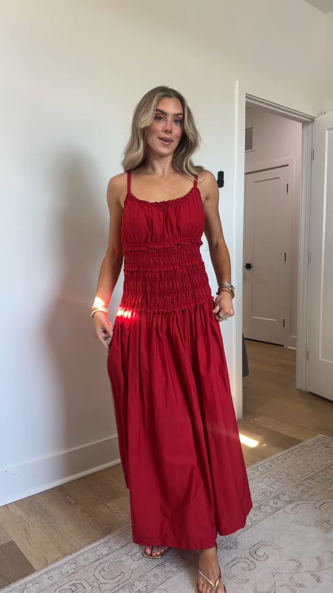 @abercrombie size XS Our new collection built to make going bra-free that much smoother. This flattering maxi dress is in our lightweight cotton fabric. Features a scoop neckline, smocking details along the bodice, a dropped waistline with a flowy skirt and a seamed-in bra with removable pads to go bra-free
@abercrombie

#LTKootd #LTKSaleAlert #LTKSeasonal