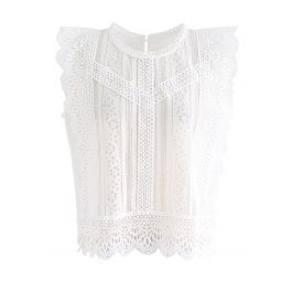 Crochet Trim Sleeveless Lace Top in White | Chicwish