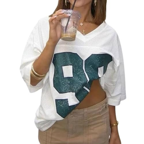 Oversized Jersey Women Summer Tops 2024 Grunge Graphic Tees Y2k Streetwear Short Sleeve Shirts | Amazon (US)