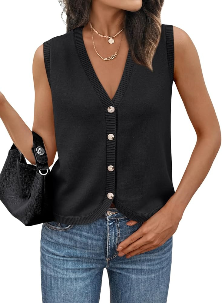 LILLUSORY Womens Vest Tops Knit Sleeveless Sweaters Button Down V Neck Casual Clothes Trendy Summ... | Amazon (US)