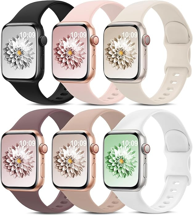6 Pack Sport Bands Compatible with Apple Watch Band 38mm 40mm 41mm 42mm 44mm 45mm 49mm 46mm,Silic... | Amazon (US)