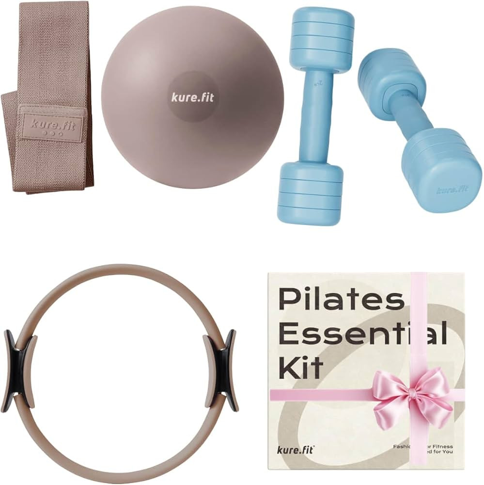 Blue Adjustable Dumbbell Set 2lb to 5lb and Taupe Pilates Kit Bundle | Amazon (US)
