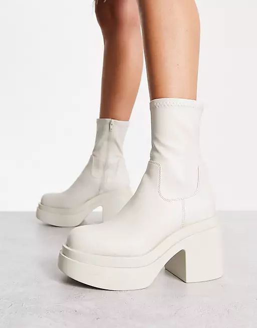 ASOS DESIGN Raven chunky mid-heeled sock boots in white | ASOS | ASOS (Global)