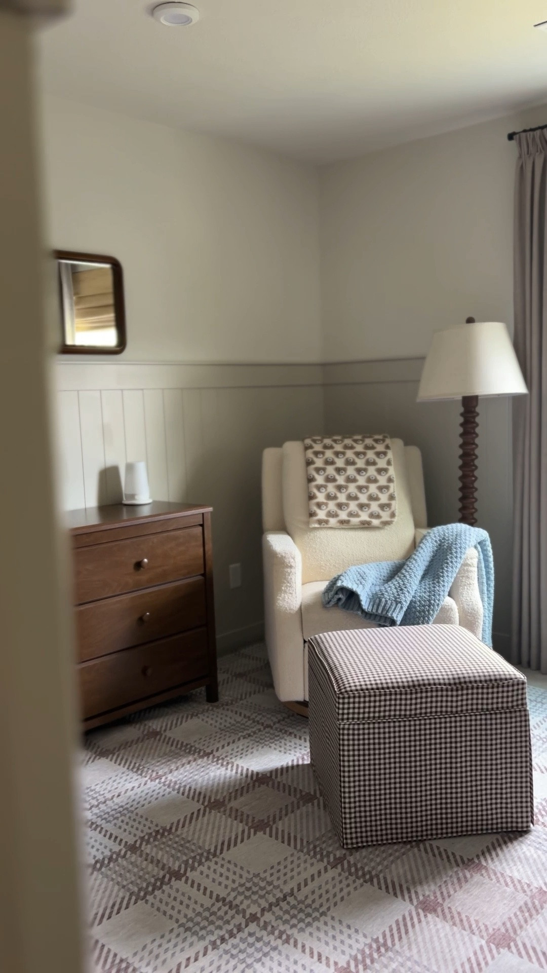 Baby boy nursery / gingham ottoman