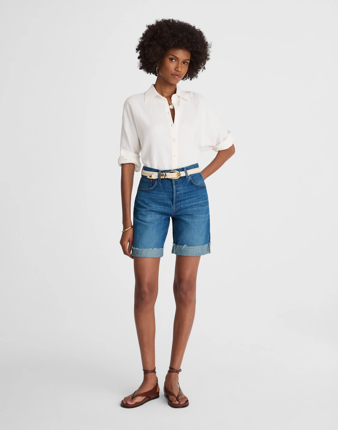 Long Baggy Cuffed Jean Shorts in Mifflin Wash | Madewell