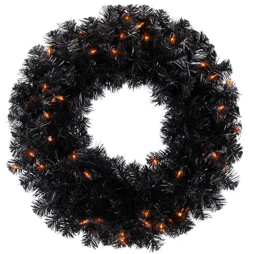Northlight Pre-Lit Noble Spruce Artificial Halloween Wreath - 24"" - Black - Orange Lights at Nordstrom | Nordstrom