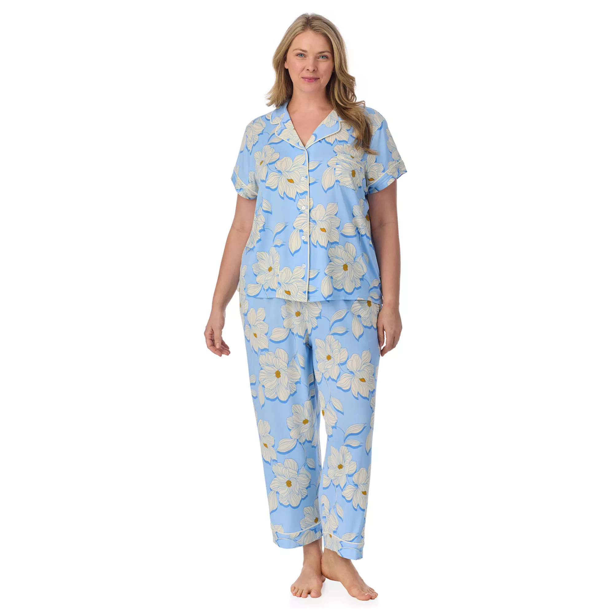 Plus Size Draper James 2-Piece Printed Cozy Short Sleeve Notch Collar Pajama Top & Pajama Pants S... | Kohl's