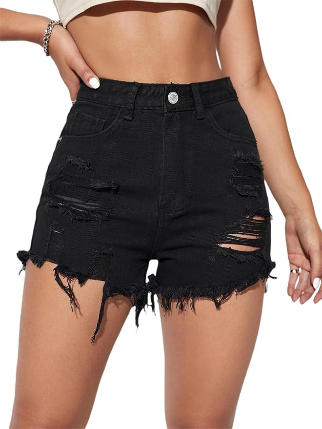 WDIRARA Women's High Waisted Raw Hem Distressed Ripped Casual Denim Shorts | Amazon (US)