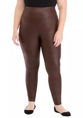 Crown & Ivy Women's Plus Size Faux Leather Leggings, Brown, 1X | Belk