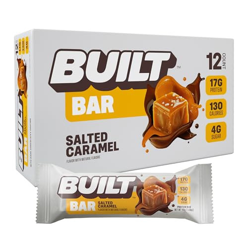 BUILT Bar, High Protein Bars, 17g High Protein Snacks, On-The-Go Bars with only 130 Calories & 4g Sugar, Salted Caramel, 12 Count | Amazon (US)