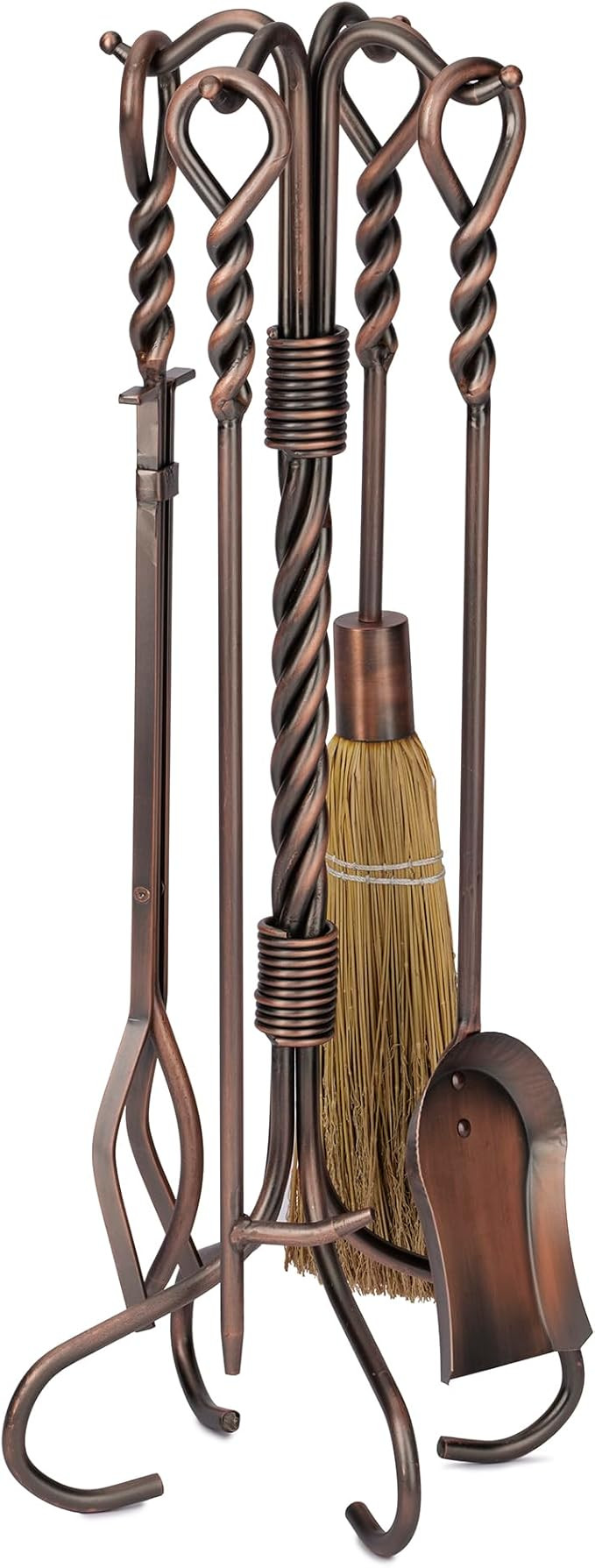 UniFlame, F-1323, 5-Piece Antique Copper Wrought Iron Fireplace Tools Set with Swirl Handles | Amazon (US)