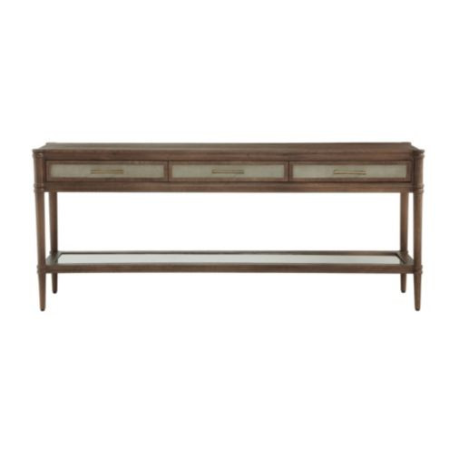 Jules Console with Rattan Weave & Solid Oak Frame with Glass Shelf | Ballard Designs, Inc.