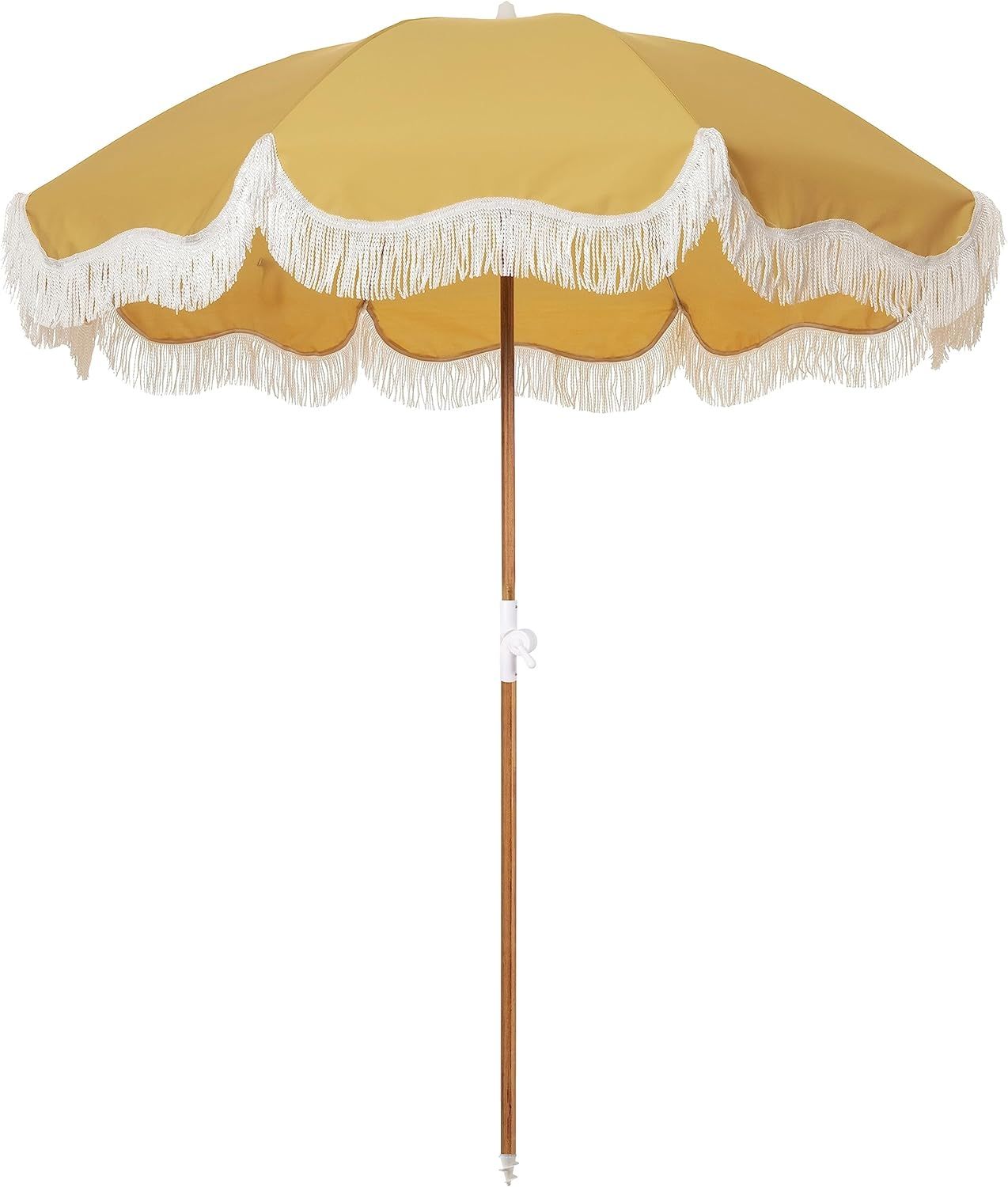 Business & Pleasure Co. Holiday Beach Umbrella ~ White Boho Fringe Umbrella, UPF 50+, 1" Tilting ... | Amazon (US)