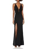 Dress the Population Women's Lana Plunging Long Mermaid Solid Crepe Gown Maxi Dress, Black, S | Amazon (US)