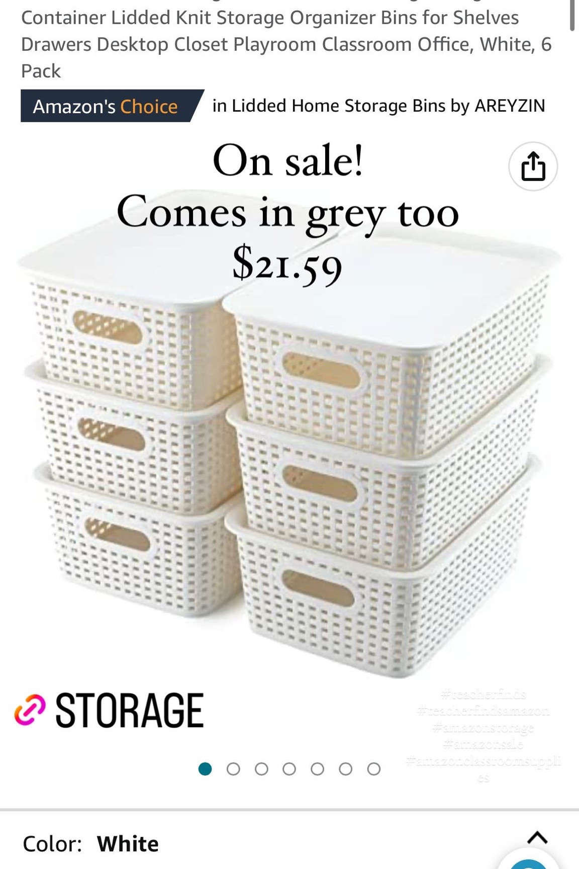  AREYZIN Plastic Storage Bins With Lid Set of 6 Baskets for  Organizing Container Lidded Organizer Shelves Drawers Desktop Closet  Playroom Classroom Office, White