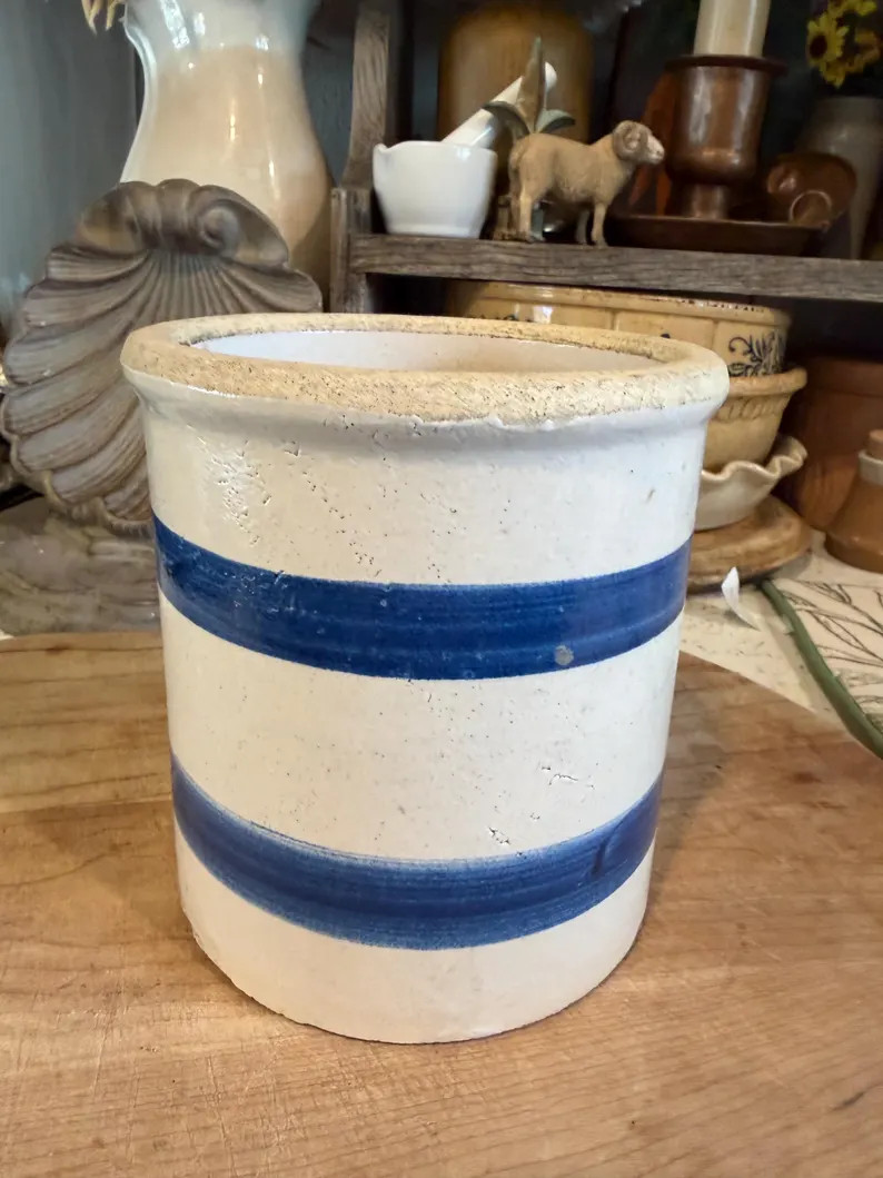 Vintage Blue Striped Stoneware Crock - Etsy | Etsy (Global)