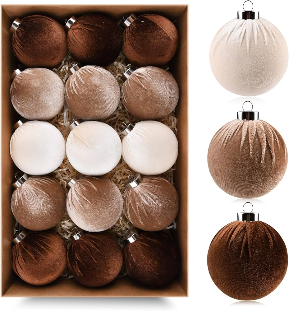 Brown Velvet Christmas Tree Ornaments - 15pcs Shatterproof Christmas Balls for Xmas Trees Decorat... | Amazon (US)