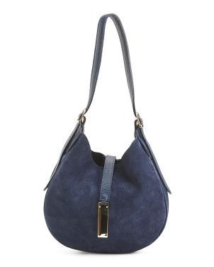 Suede Mini Hobo With Bar Hardware And Double Gussets Made In Italy | TJ Maxx