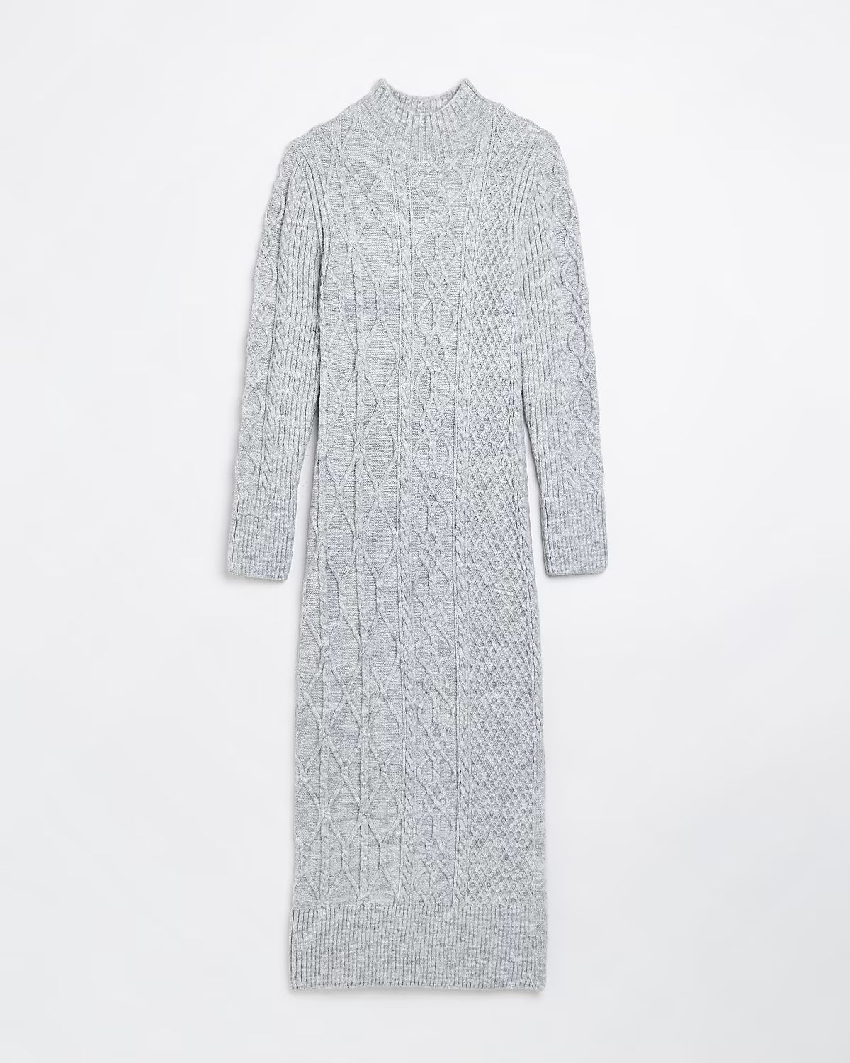 Grey chunky cable knit bodycon dress | River Island (UK & IE)