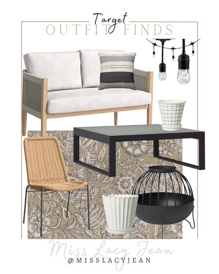 Target outdoor finds include outdoor coffee table, outdoor planter, fire pit, outdoor area rug, outdoor chair, outdoor sofa, throw pillow, string lights.

Outdoor patio finds, outdoor decor, Target finds, spring outdoor finds

#LTKSeasonal #LTKhome #LTKfindsunder100