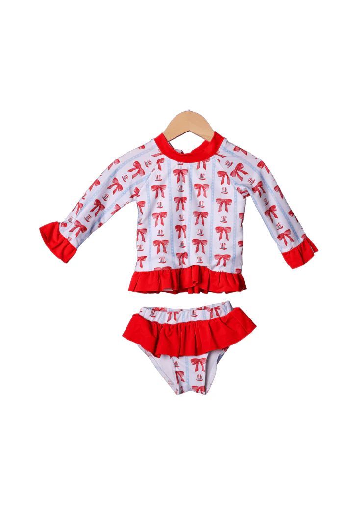 Red, White and Bow 2 Piece Swimsuit | The Smocked Flamingo