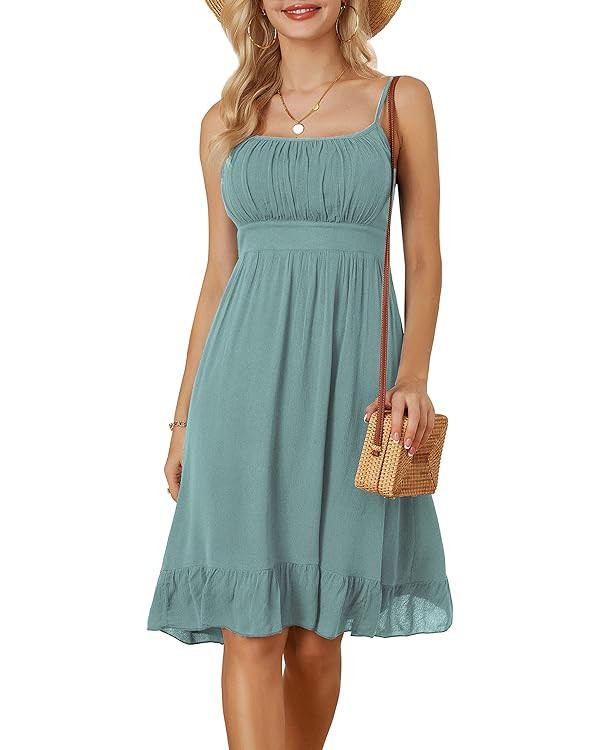 GRACE KARIN Women's Spaghetti Strap Floral Dress Ruffle Hem Pleated Casual Summer Dress Boho Flow... | Amazon (US)